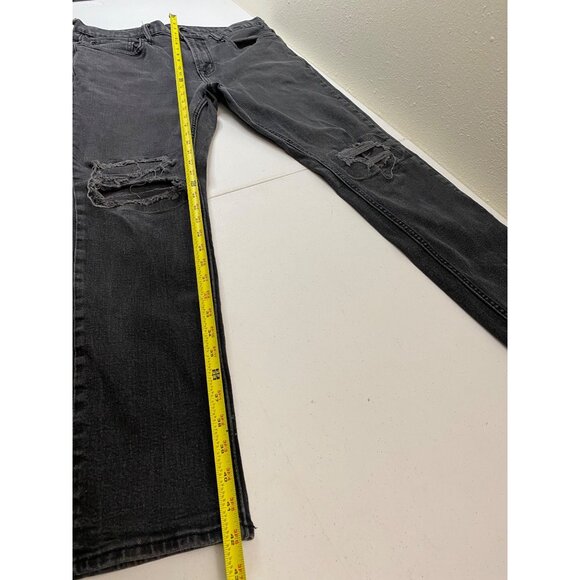 Old Navy Slim BuiltIn Flex Jeans Mens 34x32 Washed Black Distressed Ripped Knees - Picture 10 of 13